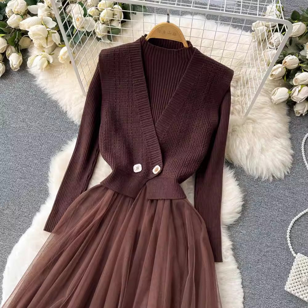 irregular long-sleeved knitted dress for women new long-sleeved sweater dress    S4500