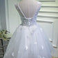 Simple Sweetheart White Lace up Beads Lace Appliques Tulle Straps Homecoming Dresses         S2960