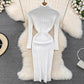 high-neck skirt mid-length knitted dress     S4258