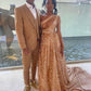 Gold Sequin Long Prom Dresses Evening Gowns     S3548