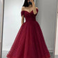 Elegant Burgundy Evening Dresses Prom,A Line Party Dress,Off Shoulder Gala Dresses         S3030