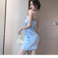 Simple Blue Sheath Spaghetti Straps Short Homecoming Dresses,Short Prom Dresses       S2967