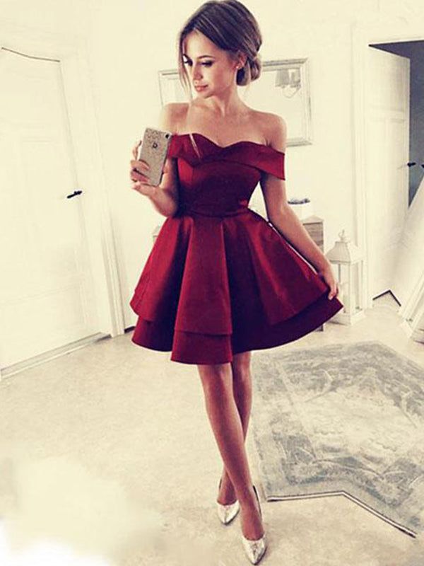 2023 Cut Shorts Layers Off-The-Shoulder Sweetheart Mini A-Line Homecoming Dresses      S3256