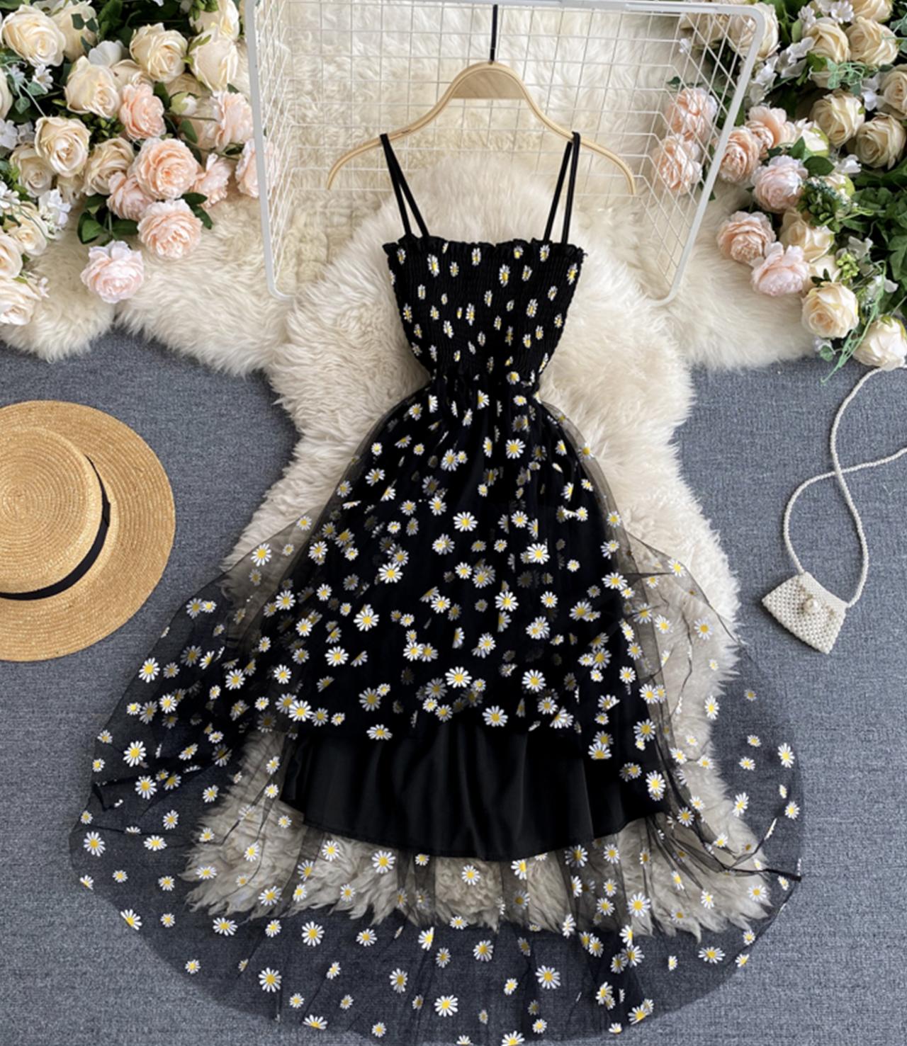 Cute a Line Tulle Floral Dress,spaghetti Strap Dress     S4438