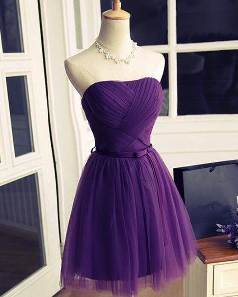 Dark Purple Cute Tulle Knee Length Formal Dress , Simple Prom Dresses      S3342