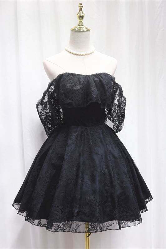 Off the Shoulder Short Black Lace Party Dress     S2965