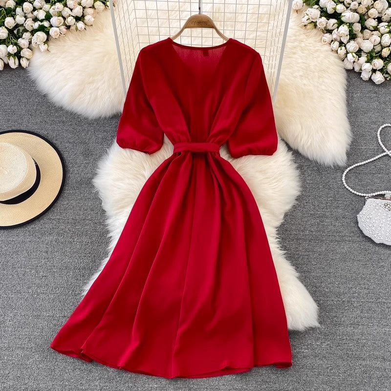 V-neck long dress for women     S4308