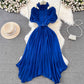 off-shoulder pleated A-line chiffon dress elegant long skirt    S4424