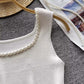Square neck sleeveless beaded pleatedfor women knitted chic top     S4622