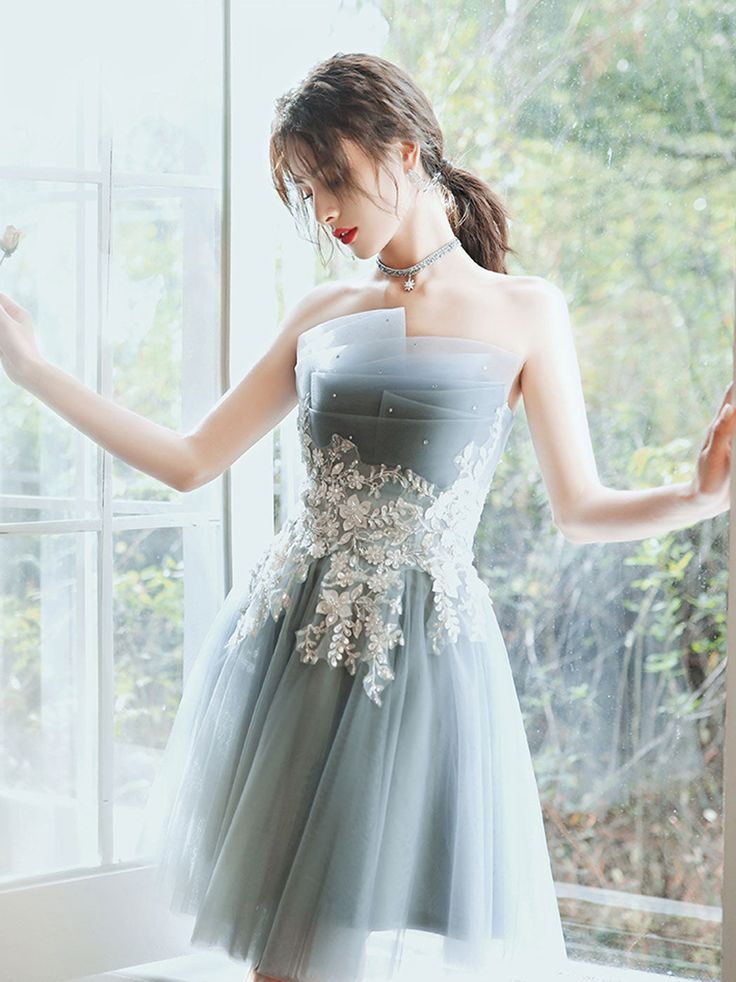 Gray Short Prom Dress, Gray Cute Homecoming Dress         S3217