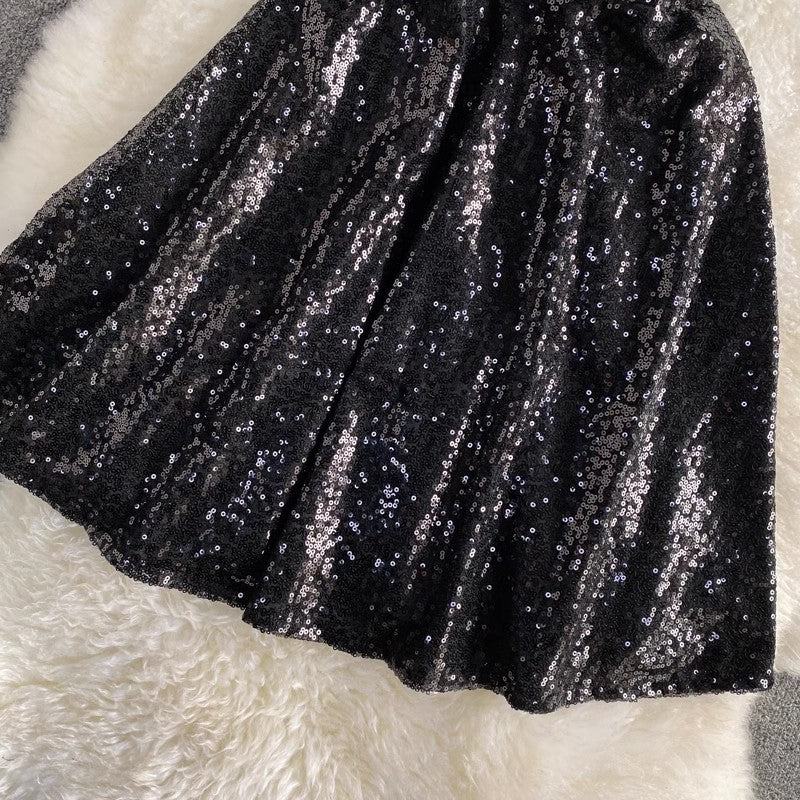 sexy deep V-neck backless suspender skirt short sparkling sequin dress      S4067