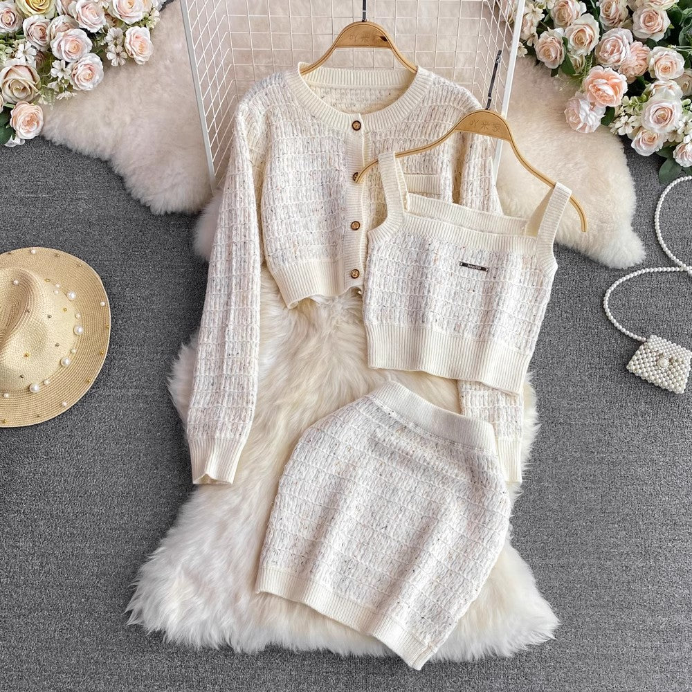 Fashion Women's Casual Round Neck Knitted Cardigan 3 set     S4035