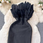 feather tube top dress,  party dress      S4647