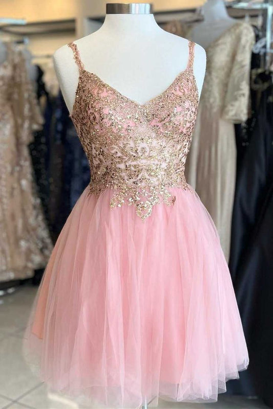 Princess Sequins V-Neck Straps A-Line Homecoming Dress      S3551