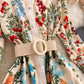 round neck long sleeves ruffles a-line skirt     S4640