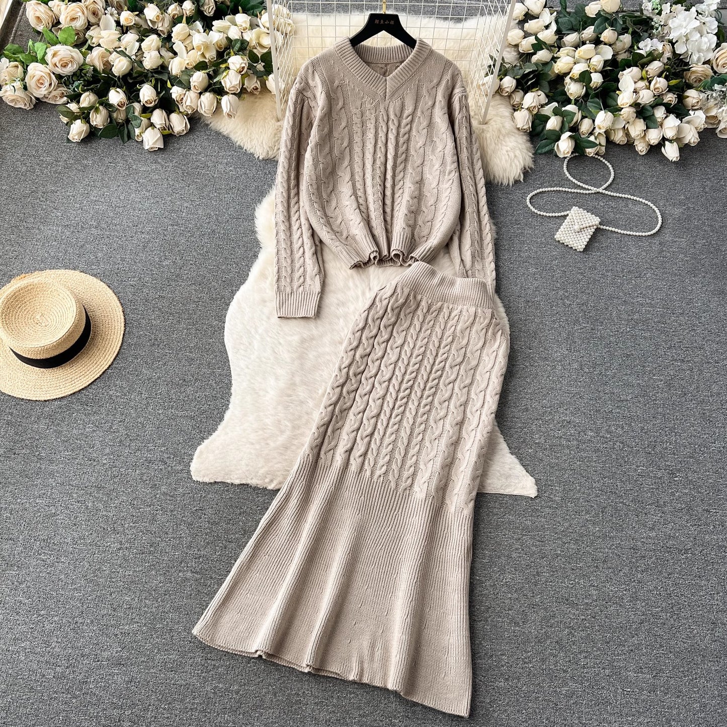 women's long-sleeved top + skirt two-piece set     S4521