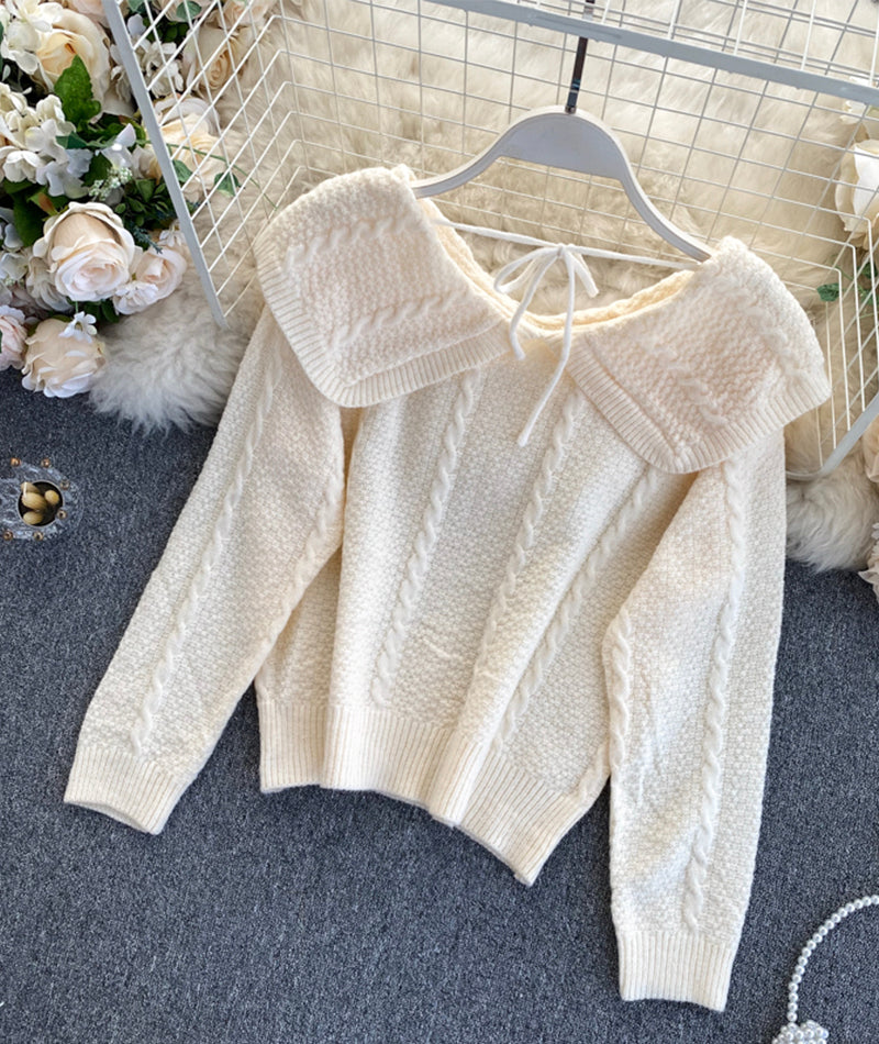 Cute Lapel Sweater Long Sleeve Sweater      S4378