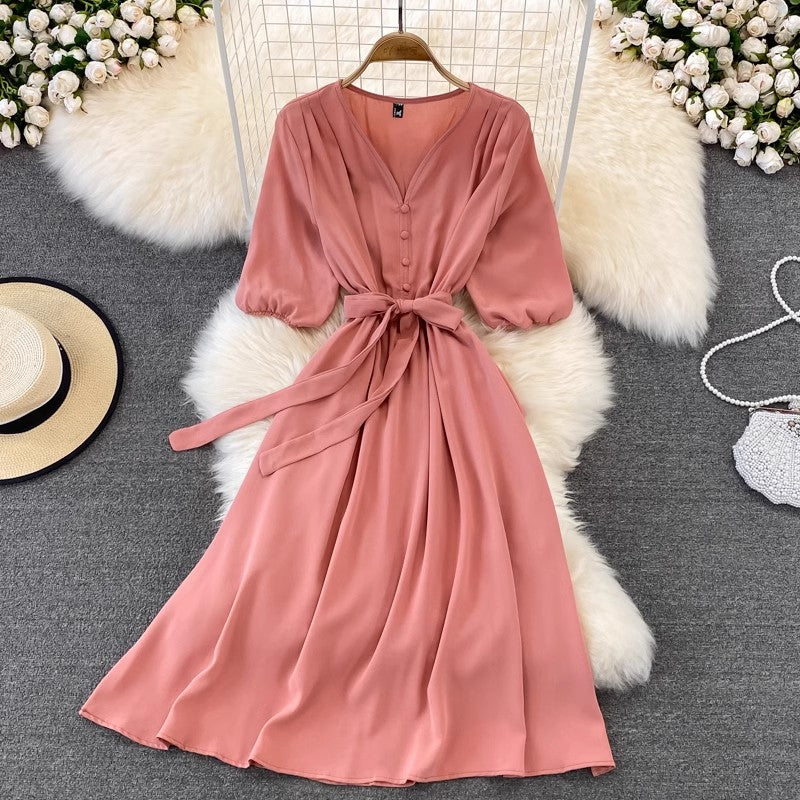 V-neck long dress for women     S4308