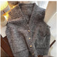 Retro V-neck knitted vest for women 2024 new style outer wear sleeveless vest jacket trendy     S5026