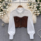 hot girl style print shirt for women long-sleeved  short top     S4614