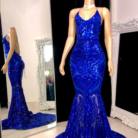 Royal blue Sequin Prom Dress    S3709