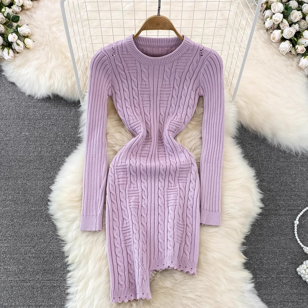 sweater dress round neck irregular knitted dress      S4421