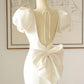 puffed Sleeve Evening Dress, White Mermaid Evening Dress ,custom Made    S3353