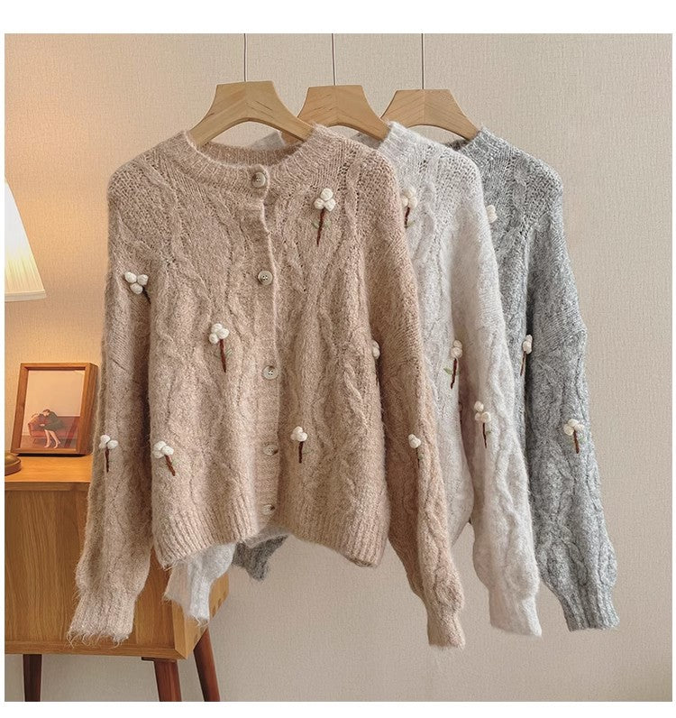 Sweater Jacket Women's Embroidered Knitted Top     S4792