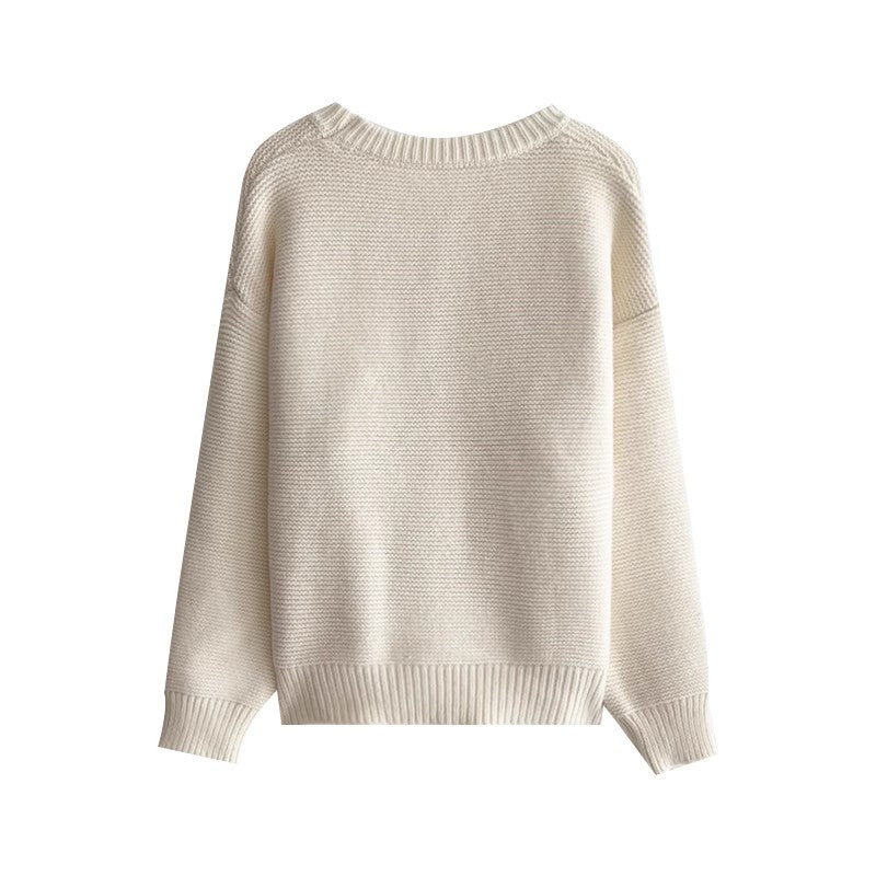 solid color simple long-sleeved round neck knitted sweater    S4768