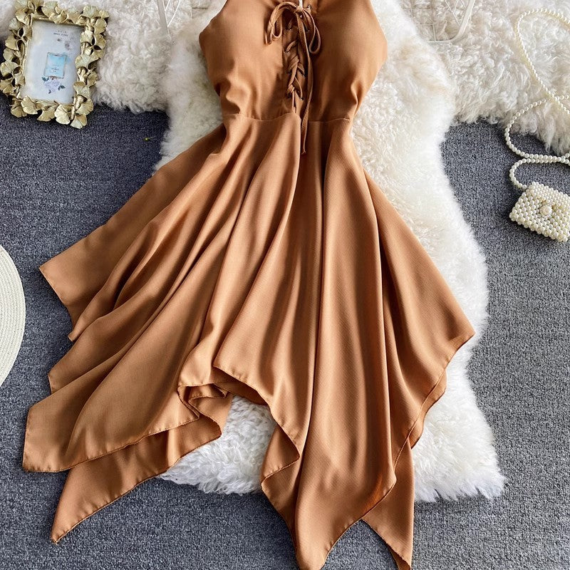 solid color sleeveless irregular dress    S4281