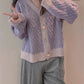 Taro purple v-neck sweater jacket for women Korean style knitted cardigan    S3384