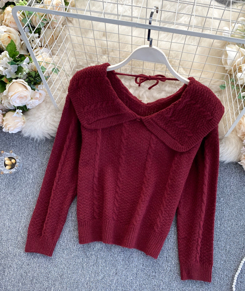 Cute Lapel Sweater Long Sleeve Sweater      S4378