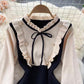Long Sleeve Dresses, , Color Contrast, Temperament Ruffled Knit Dress     S4480
