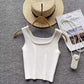 Square neck sleeveless beaded pleatedfor women knitted chic top     S4622