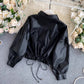 leather jacket women's retro big pocket short jacket     S4567