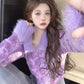 Purple chic top sweater women's coat     S3410