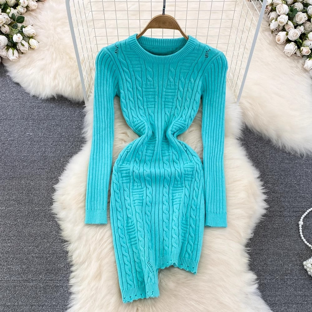 sweater dress round neck irregular knitted dress      S4421