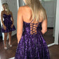 Grape Lace-Up A-line Sequins Homecoming Dress      S3818