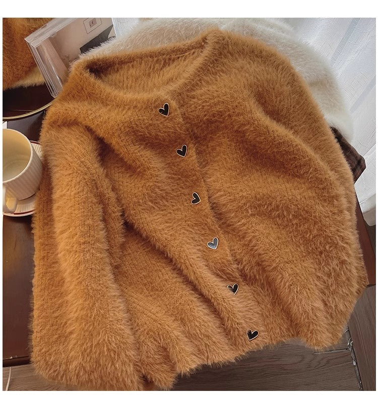 round neck sweater jacket for women soft knitted cardigan     S4809