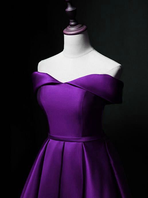 Cute Short Sweetheart Satin Off Shoulder Purple Short Prom Dresses       S2968