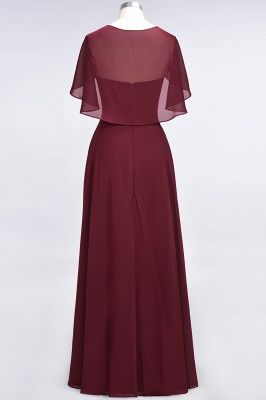 Elegant Princess Chiffon Satin V-Neck short-sleeves Floor-Length Bridesmaid Dress     S2904