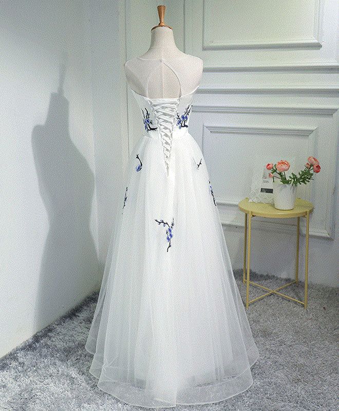 Elegant White Prom Dresses, Tulle Long Formal Dress     S3741