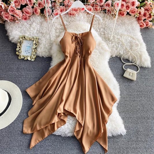 solid color sleeveless irregular dress    S4281