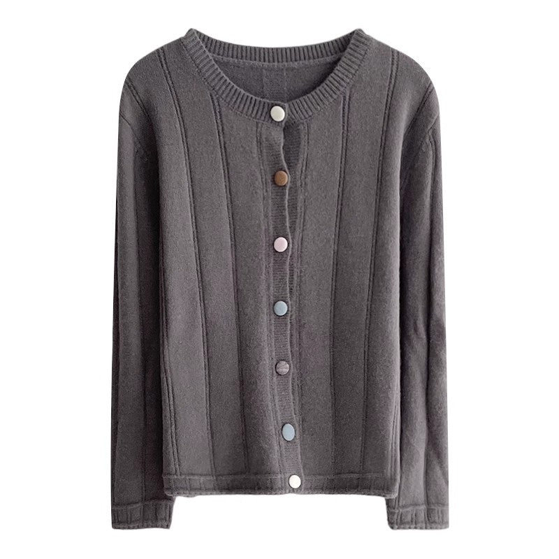 round neck colorful button sweater long-sleeved sweater jacket     S4759