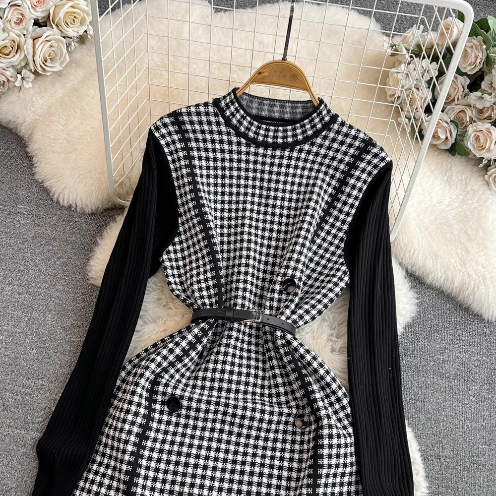 knitted dress sweater dress long-sleeved skirt with coat    S4232