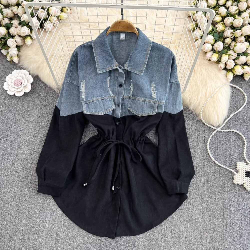 Denim shirt for women new design mid-length top long-sleeved shirt jacket      S4144