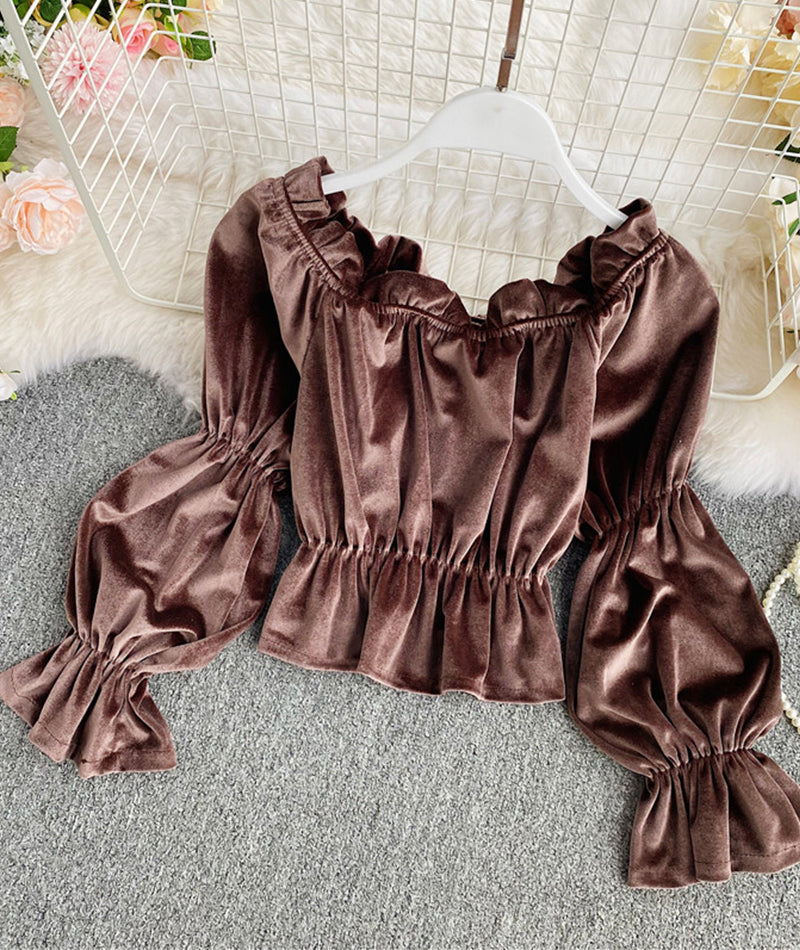 Long Sleeve Velvet Tops     S4390