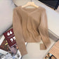 V-neck long-sleeved sweater for women solid color soft sweater    S4865