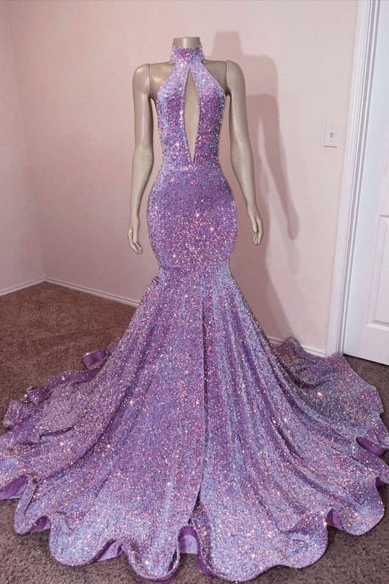 Sequins Prom Dresses, High Neck Prom Dresses, Glitter Prom Dresses, Mermaid Prom Dress    S3026