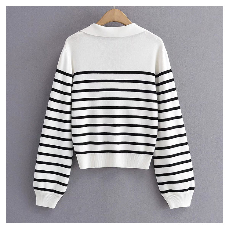 Minority retro lazy black and white striped sweater knitwear female     S2523